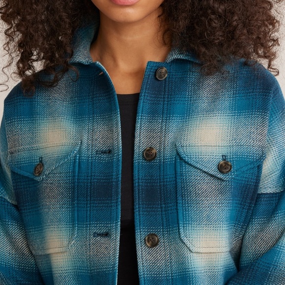 Pendleton Teal and White Plaid Shirt Jacket Shacket - Picture 3 of 10